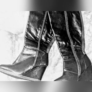 LANE BRYANT Knee High Leather Boots Black 10W Double Zippers Extra Wide Calf 9"